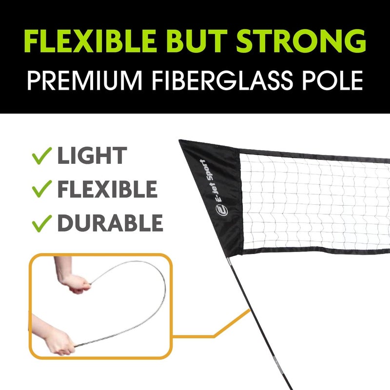 E-Jet Badminton Net, Portable & Instant Setup (Tool Free Assembly) - Backyard Fun, Beach Park Picnic Outdoor Games, Green, 5.1 x 7.8Ft, (EOB72640) - Image 4